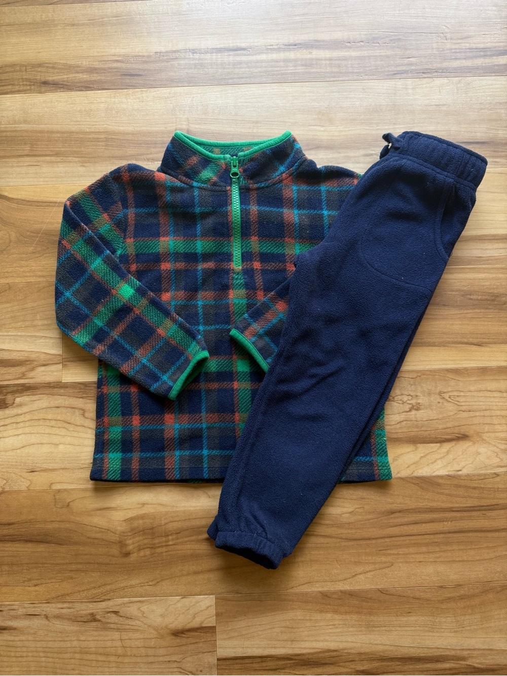 Green and Blue Plaid Fleece set 4T